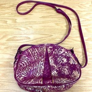 Patricia Nash burnished gold on raspberry leather convertible Crossbody